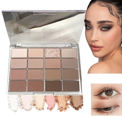 16 Colours Brown Grey Nude Eye Shadows Palette for Women,Brown Eyeshadow Palette,Long Lasting Shimmer Matte Eyeshadow Make-Up Palettes,Eye Shadow Pallets for Women,Smoky Eyeshadow Palette Makeup