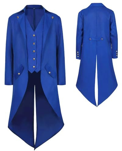 YQVGFBY Abrigo gótico steampunk para hombre, chaqueta vintage victoriana medieval, uniforme largo esmoquin, disfraz renacentista pirata vampiro fiesta cosplay (Azul, M)