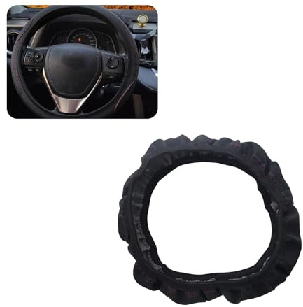 ijuicy Universal Fiber Leather Heated Steering Wheel Cover, Non-Slip, Breathable, Black & Red
