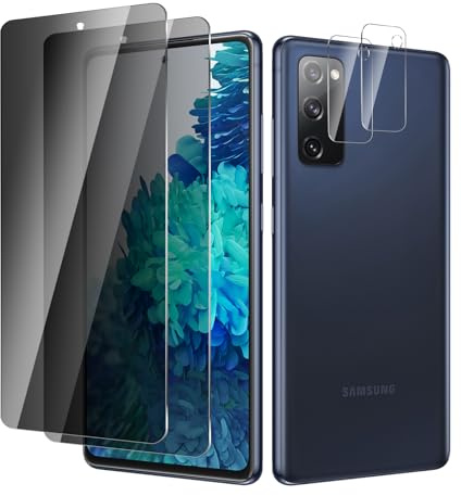 BIESHKJ 2 Stück Anti-Spy Panzer-Schutz Glas und 2 Stück Kameraschutz für Samsung Galaxy S20 FE, HD-Hartglasfolie, 24h-Härte, Kratzfest