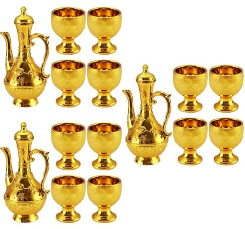 MAGICLULU 3 Set Squisito Vaso Di Vino Teiere Decorazione Portabicchieri Teiera Bicchiere D'acqua Coppa Tradizionale Sacrificare La Coppa Delle Offerte Vintage Tazza Plastica Golden