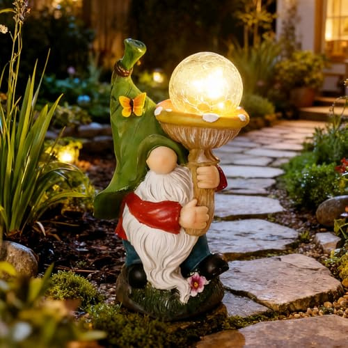 Hekasvm Rabbit Garten Deko Figuren für Außen mit Solar Laterne – Lustig Wasserdicht Solarlampe Figur Gartendeko für Draußen Balkon Terrassen, Ostern Geschenke für Frauen Mutter Oma Mädchen (Zwerg)