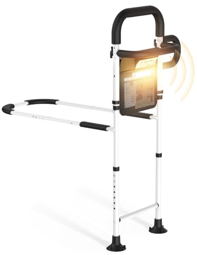 FamiHealth Bed Rails for Elderly Adults with Storage Bag, Safety Bed Rail Mobility Aid Height Width Adjustable Bed Guard with Motion Sensor Light, Bed Side Assist Rail for Seniors Grab Bar