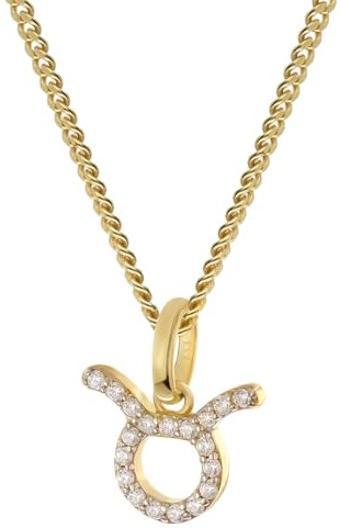 GLIZZ GL8330-02 Sternzeichen Stier Gold 333/8K an vergoldeter Silberkette | Goldschmuck für Damen, wunderschöne Geschenkidee und edles Accessoire,