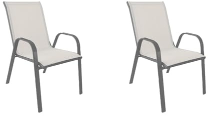 NORDIQ - Sillas Jardin Exterior - Silla Terraza Exterior - Pack de 2 Sillas Apilables - Sillones Terraza de Acero Resistente, Cómoda y Durable, Ideal para Balcón, Porche o Piscina - Blanco/Gris