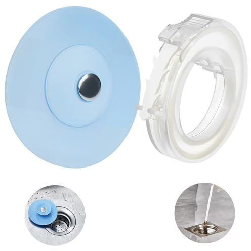 Universal Silikon Abflussstopfen mit Druck-Funktion und Haarsieb für Waschbecken, Badewanne, Küchenspüle - Inklusive Reinigungsstab