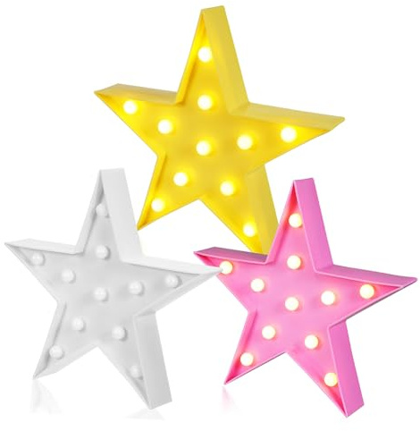 SEWOART 3 Pièces LED Étoiles Marquee Light Up Sign Lampes Étoiles à Piles pour Décoration de Table Fête Anniversaire Mariage et Ambiance Festive Décor Mignon pour Étagère