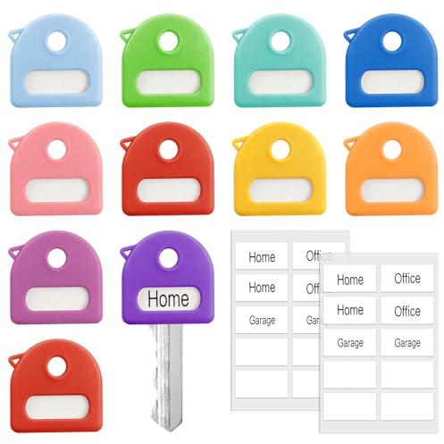 10 Pcs Key Identifiers Covers, Colors Silicone Key Covers Caps with Labels for House Keys, Colorful Caps Cover Identifier Cap for Standard Keys, Easy Organization