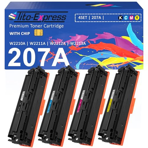 207A 207X XL mit CHIP Kompatibel für Toner HP Color LaserJet Pro M255dw M255nw MFP M283fdw M283fdn M282nw M283fdn Toner für HP W2210A W2211A W2212A W2213A Set Schwarz, Magenta, Gelb, Cyan 4er-Pack