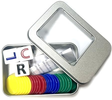 Twcyws Left Right Center Dice Game Set, Dice Game Including 3 Dices 40 Colorful Chips with Storage box for Camping Party Picnic Game