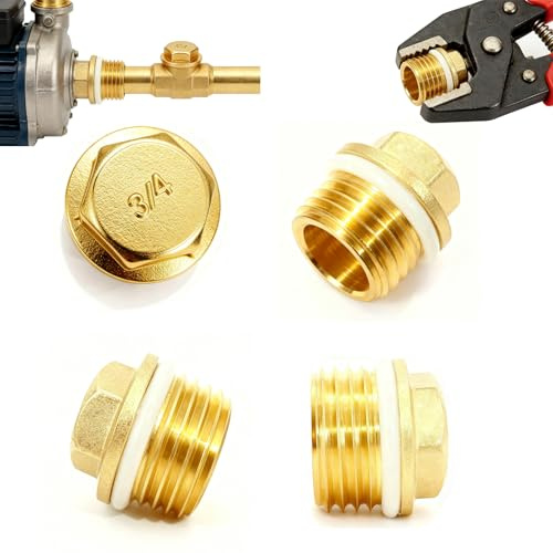 AEMCHDM 4 Piezas Tapones de Latón, Tapa Ciega de Latón de 3/4 Pulgada con Anillo de Goma, Tapones para Tubos con Hexágono, para Radiadores, Distribuidores y Calefacción, Sistema de Agua Potable