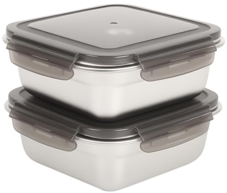 2 Pack 650ml Food Storage Containers with Airtight Lids, Stainless Steel | BPA Free Sandwich Containers, Reusable Metal Meal Prep Lunch Boxes, Pantry Organizers and Storage, Dishwasher Safe