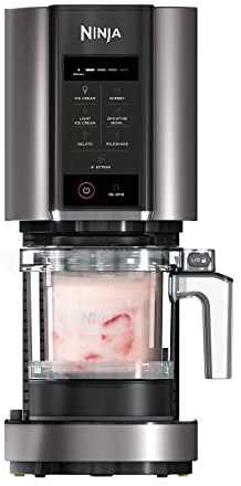 Ninja CREAMi Heladera Eléctrica Multifunción - 7 Programas para Helado, Gelato, Sorbete, Smoothie Bowls y Batidos - 2 Tarrinas con Capacidad Total de 1,4 l - Negro y Plata, NC302EU