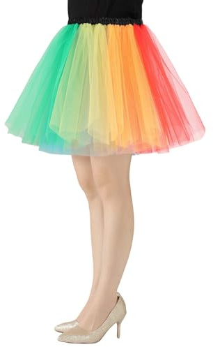 Gonna tutù da donna in tulle, a vita alta, gonna da ballo gonfio casual, gonna in tulle multistrato, costume classico da ballo per adulti, Multicolore, S