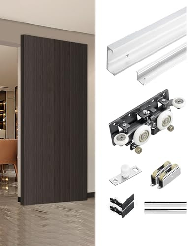 Ghost Door Hardware Kits for Wood and Aluminum Doors, Invisible Track & Top-Hung Wheels for Sliding Doors, Soft-Closing(120cm/47in)