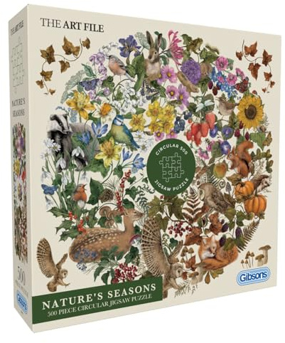 Gibsons The Art File Nature’s Seasons 500 Piece Circular Jigsaw Puzzle for Adults – Beautiful Plants & Animals Nature Artwork – Premium Sustainable Puzzle Made in UK/EU