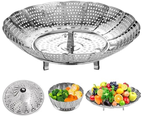 sengcengs Vaporera de acero inoxidable, bandeja para vaporera para ollas, uso para vaporera, ajustable de acero inoxidable, bandeja de vapor plegable, adecuado para el paquete de frutas, verduras
