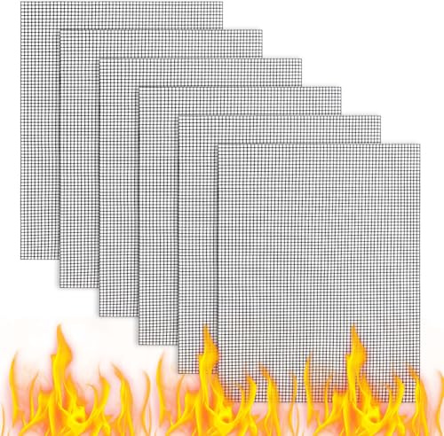 AYESY Grillgaller, 33 x 40 cm, grillmatta, non-stick, lätt att rengöra, fäster inte på kolaska alternativ till återanvändbar aluminiumfolie, 6 delar