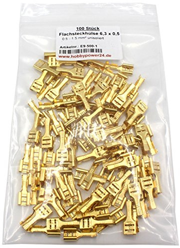 100 Kabelschuhe Kabelstecker 6,3mm unisoliert blank 0,5-1,5 Flachsteckhülse
