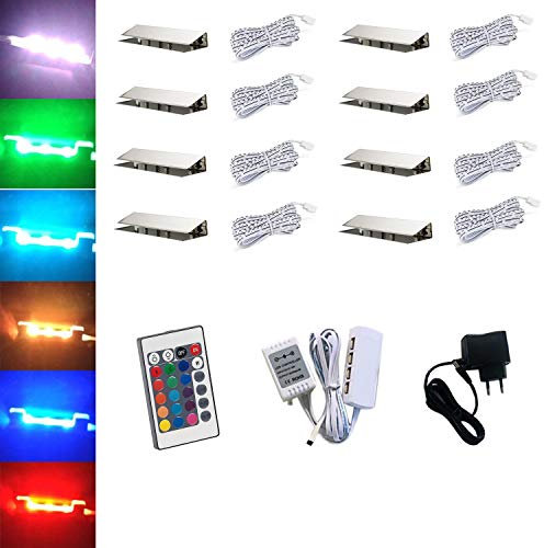 ACCE LED RGB iluminación de borde de vidrio iluminación de piso de vidrio clips de iluminación de escaparate, acero inoxidable (juego de 8)