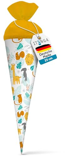 itenga Geschwisterschultüte 35cm Tiere Tiermuster Geschenkverpackung Schultüte Zuckertüte Filzverschluss Kinder Erwachsene (Afrikanische Tiere)