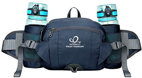 WATERFLY Gürteltasche mit Flaschenhalter, Gurt Verstellt Bauchtasche Hundetraining Handyfach Wasserdicht Hüfttasche für Wandern Reise Camping Dunkelblau