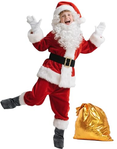 Kids Santa Claus Costume for Boy Santa Suit Outfit Child Jacket Toddler Coat for Christmas Halloween Cosplay Party (Small)