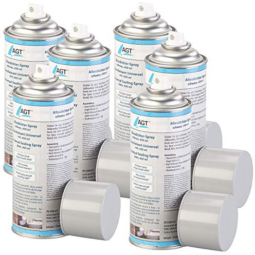 AGT Spray zum abdichten: 6er-Set Allesdichter-Sprays mit 6x 400 ml, schwarz (Universal-dicht, Dichtungsspray Motor, Wasserfestes)