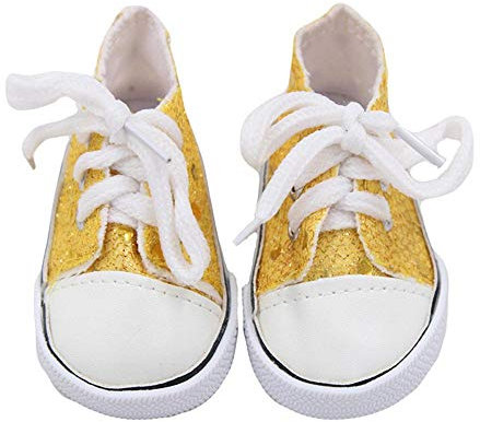 Aeromdale Puppenschuhe aus Segeltuch mit Pailletten, flache Schuhe für 45,7 cm große Puppen, 46 cm, Puppenzubehör, Spielzeug, Gelb, 1 Paar