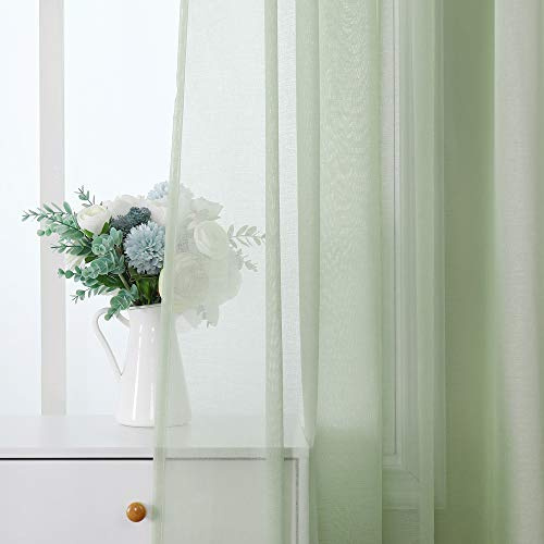 MIULEE Voile Gardine Stangendurchzug Polyester 2er Set B140 H215 Grün | Luftige Voile mit praktischem Stangendurchzug, leicht durchscheinend, dekorativ für Wohnzimmer, Schlafzimmer und Babyzimmer