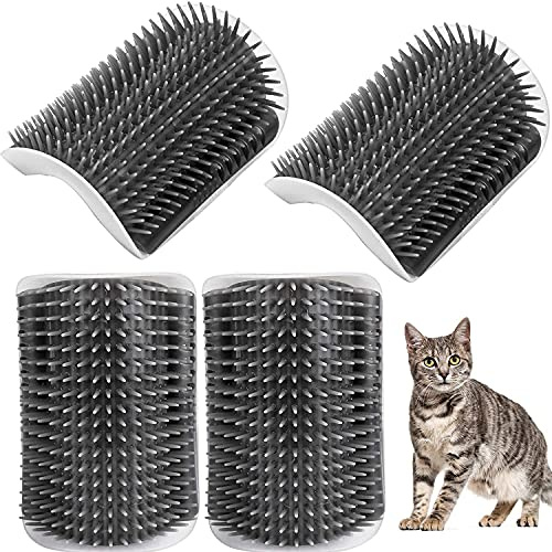 Aisoway 4 Stück Katze Selbstpfleger, Katzenwand Ecke Massagekamm Pflegewerkzeug, mit Katzenminze, Installationsschrauben und 3M doppelseitiges Klebeband