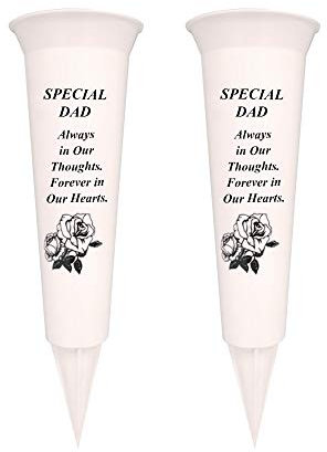 Graveside Memorial Vases/Flower Holders Ornament (2 Spikes/Package), Engraved with a Funeral Verse | A Personalized Plastic Spike Grave Decoration Ornament for your Loved Ones (Special dad)