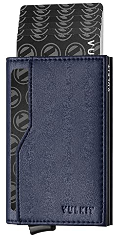 VULKIT Porta Carte di Credito con Doppia Finestra ID Portafoglio in Pelle con Blocco RFID Porta Carte Pop Up Automatico per Carte e Appunti