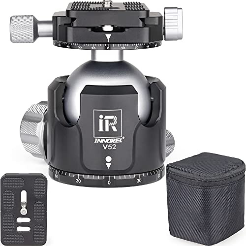 INNOREL V52 Cabeza de Bola de trípode de Perfil bajo, diámetro de la Bola φ52mm Carga máxima 66lb/30kg Todo Metal CNC Dual 360° Panoramic Shooting Camera Mount con Dos 1/4 Arca Swiss QR Placas