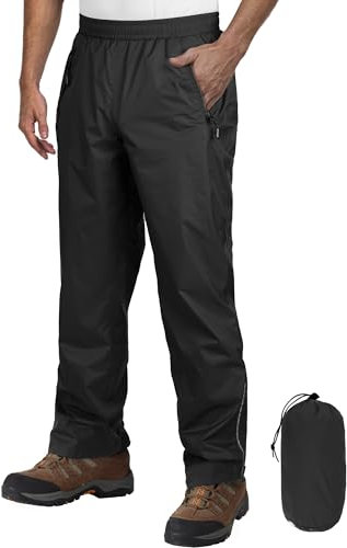 Outdoor Ventures Herren Regenhose Fahrrad Wasserdicht Atmungsaktiv Überziehhose Winddicht Outdoorhose Wanderhose Winddicht Leichte Trekkinghose Packbar Schwarz L/32 Schrittlänge