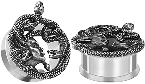 COOEAR 1 par de medidores de oreja de carne Tapones perforadores Túneles Pendientes de serpiente Camillas Extensor Hombres Mujeres Regalo Joyería corporal.
