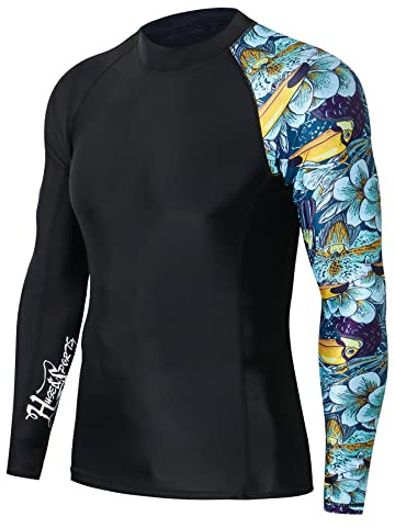 HUGE SPORTS Herren Spleiß Rashguard Langarm Rash Guard Shirt Wasser alle Outdoor Aktivitäten Surfen Schwimmen Tukan L