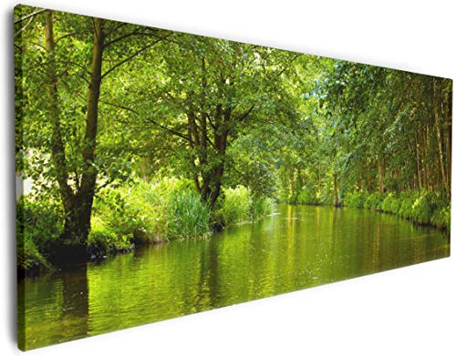 Wallario Leinwandbild Spreewald in Brandenburg grüne Wälder und Spiegelungen im Wasser - Wandbild 50 x 125 cm: Kunstdruck | Brillante lichtechte Farben | hochauflösend | verzugsfrei
