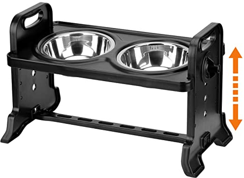 Raised Dog Bowls Queta Adjustable Detachable Elevated Pet Bowls, 4 Adjustable Height Feeder with Double Stainless Steel Food and Water Bowls for Cats and Small Medium Dogs Black