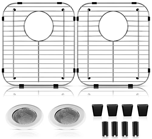 ARLBA 2 Pack 304 Stainless Steel Sink Protectors for Kitchen Sink with Rear Drain Hole,13.2x11.5x1.25 Kitchen Sink Grid Universal,Sink Grate Sink Rack for Bottom of Sink with 2Pack Sink Strainers