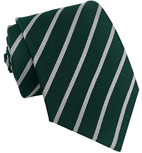 Great British Tie Club Corbatas para el cuello de una sola raya para hombre y adulto, estilo escolar, Verde botella y blanco, Taille unique