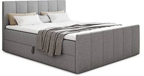 Sofnet Boxspringbett Star Lux mit Fußteil, 2 Bettkästen und Matratzentopper - Doppelbett mit Topper, Bonell-Matratze, Polsterbett, Bett, Betten, Schlafzimmer (140 x 200 cm, Grau (Inari 91))