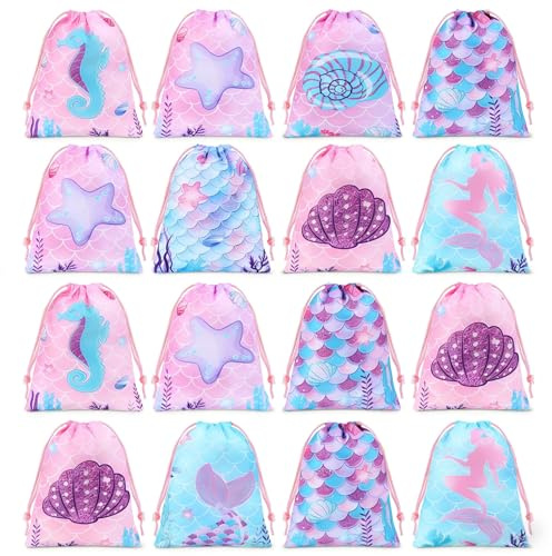 Clabby 16 Stück Meerjungfrau Kordelzugbeutel Meerjungfrau Party Taschen Geburtstag Gastgeschenk Tasche Unter dem Meer Fischschuppen Mitgebsel Beutel für Schule Reise (10 x 12 Zoll)