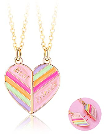Kefley BFF Necklace for 2 Girls Heart Rainbow Friends Necklaces for Best Friend Birthday Christmas Gift for Bestie Matching Friendship Necklace for 2 Teen Girls