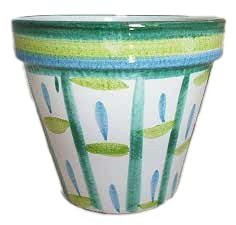 Ceramiche Angela Rinaldi – Vaso in Ceramica di Vietri dipinto a mano Maiolica Design Terracotta Coccio Fioriera (fascia verde e celeste, Diametro cm 21 altezza cm 19 kg 1,27)