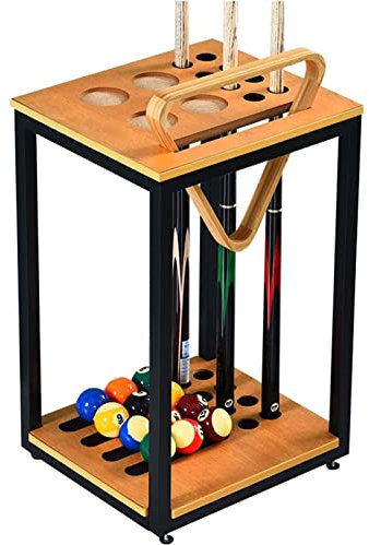 Gruytoie Billardstock-Ständer – nur Pool-Queue-Rack, für 8 Queues, Kugel-Queue-Ständer, Eisenstangenrahmen + Massivholzplatte, für Billard-Snooker-Zubehör, 40,5 x 36 x 64 cm