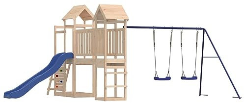 vidaXL Spielturm, Klettergerüst mit Rutsche Schaukel Kletterwand, Kinder Kletterturm mit Holzdach, Spiel-Zubehör für Garten, Holz Spielplatz, Massivholz Kiefer