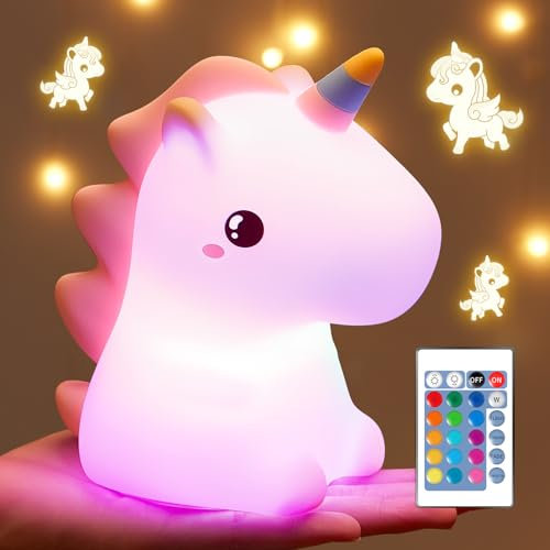Unicorn Gifts for Girls, 16 Colours+Remote Control+Silicone+Dimmable+12H Use Kids Night Light Kids, Baby Night Light Newborn Bedroom Lamp,Unicorn Toys for Girls Bedroom Accessories Princess Toys