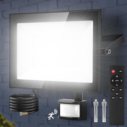 Viugreum 100W Led Strahler Außen Mit Bewegungsmelder 10000lm Aussenleuchte Kaltweiss Scheinwerfer Mit Fernbedienung Fluter Aussenstrahler IP67 Wasserdicht Flutlicht Mit 2 Schrauben Fur Garten