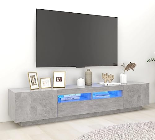 Canditree Meuble TV Moderne avec Lumières LED Banc TV Support de Télé avec Espace de Rangement 200 cm (Gris béton)